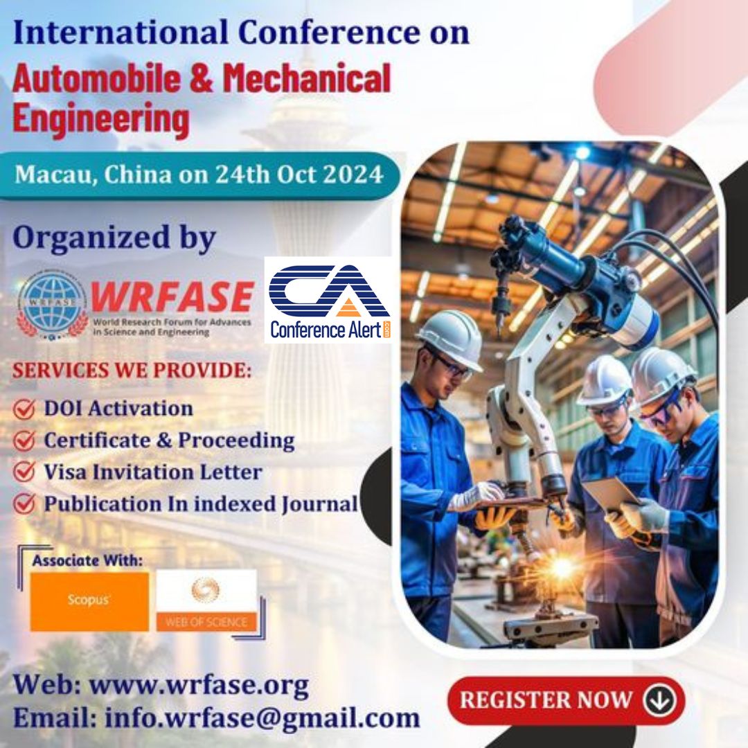 Conf_Alert_Com's tweet image. International Conference on Automobile &amp;amp; Mechanical Engineering (ICAME) 2024.

Follow us for updates: [wrfase.org/Conference/117…]

#conferencealert #WRFASE #automobileengineeringconference #mechanicalengineeringconference #engineeringconference #EngineeringExcellence  #macau #China