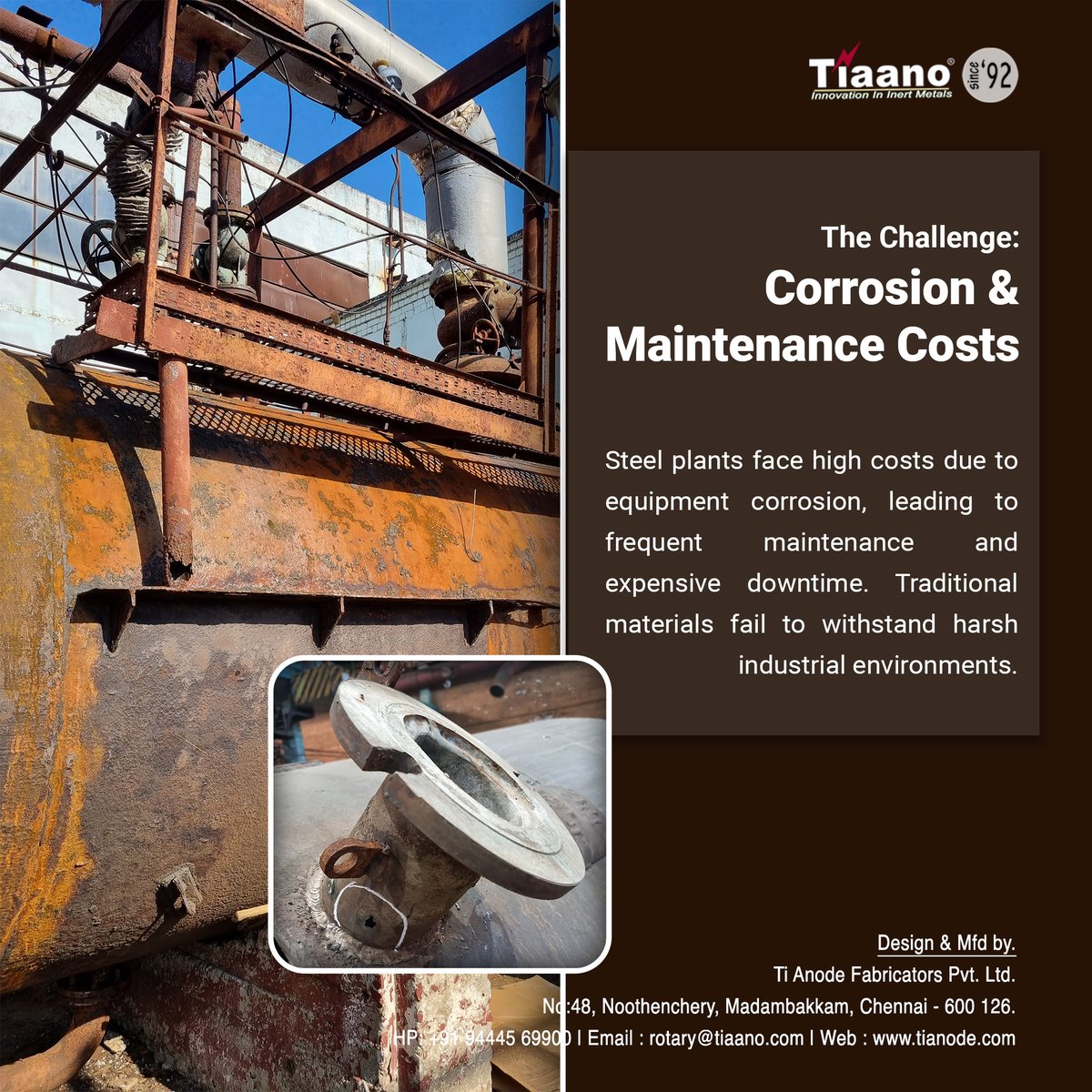 equipments_ti's tweet photo. 💡 Corrosion costs the steel industry billions every year—leading to up to 40% of unplanned downtime. Ready to transform your steel plant? Contact us to learn more. #SteelIndustry #CorrosionResistance #EfficiencyBoost #Tiaano https://t.co/UA03LijAZ5