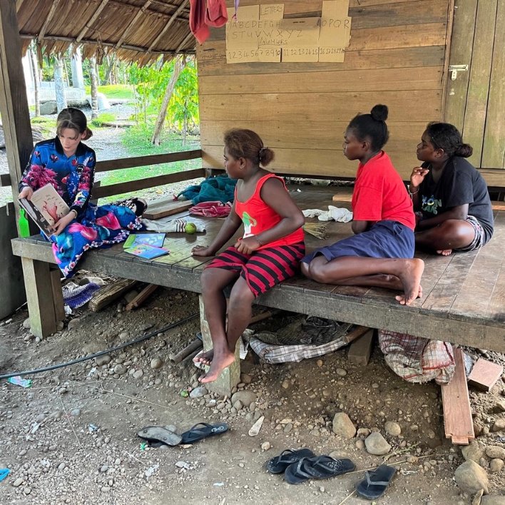 Some years ago my Dad went on a mission trip to the Solomon Islands &amp; took what was my only PB, 'This is the Mud!'. One of the families named their next daughter Kathryn.💕 Dad's there now with my niece, &amp;MissyK read 'Miss Understood'  &amp; 'The Bird in the Herd' to... Kathryn!💗