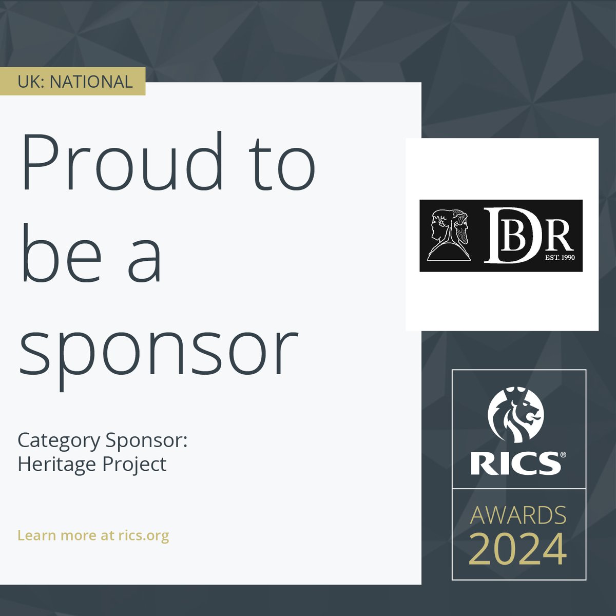 We are so honoured to be sponsoring the Heritage Project Category this year at the @ricssurveyors UK Awards 2024 Grand Final!

Congratulations to all finalists and we look forward to seeing you on awards night!

#dbr #pasthasafuture #awards #heritageawards #rics #ricsawards