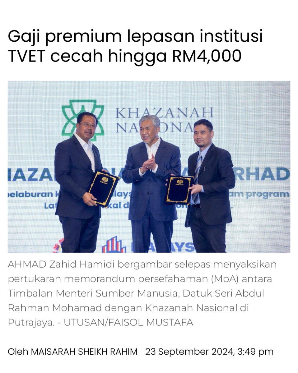 mygitcofficial's tweet image. Gaji premium lepasan institusi TVET cecah hingga RM4,000 - Utusan

#TVET #GITC