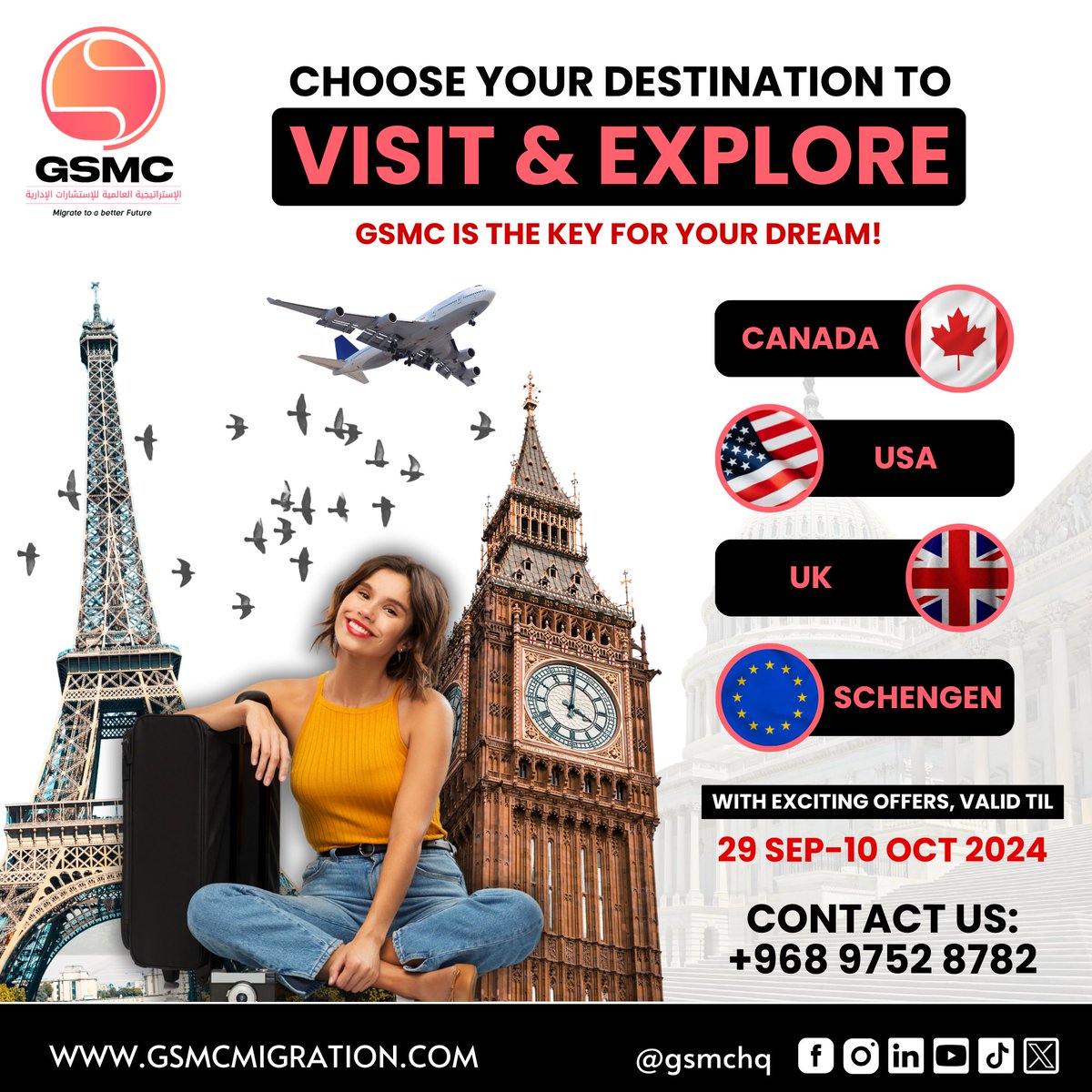 gsmchq's tweet photo. Your Dream Destination Awaits! 🌍✈️

Book between 𝟐𝟗 𝐒𝐄𝐏 - 𝟏𝟎 𝐎𝐂𝐓 𝟐𝟎𝟐𝟒 and enjoy exciting offers!

📲 WhatsApp: https://t.co/BO9EuUKVD2

#GSMC #ExploreTheWorld #DreamDestinations #CanadaTravel #USATravel #UKTravel #SchengenAdventure #LimitedTimeOffers #TravelDeals https://t.co/UKXafVaIhv