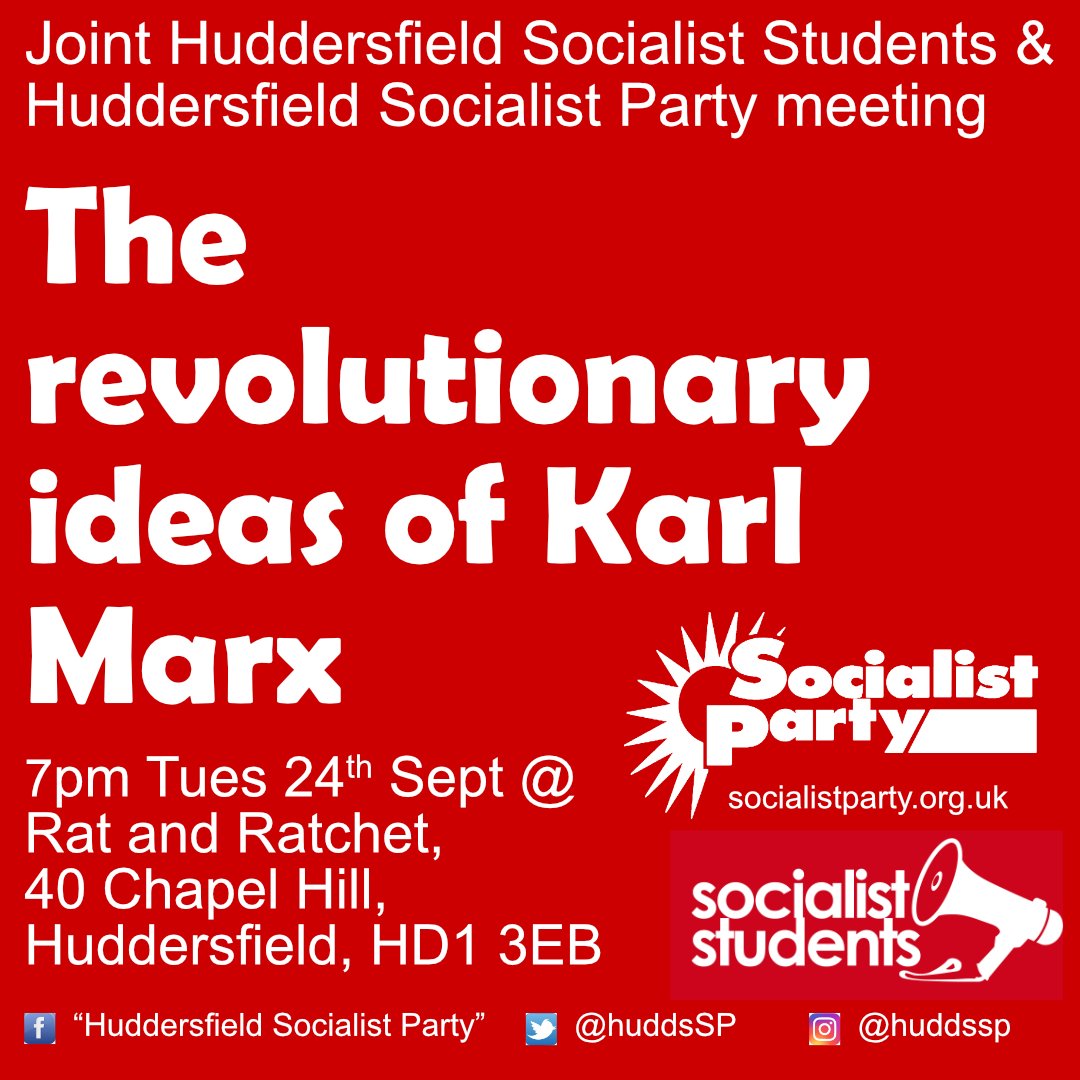HuddsSP's tweet image. Joint meeting with Huddersfield Socialist Students tomorrow, 7pm upstairs at the Rat and Ratchet discussing the revolutionary ideas of Karl Marx

For background reading, check out this article from the Socialist - socialistparty.org.uk/articles/27289…