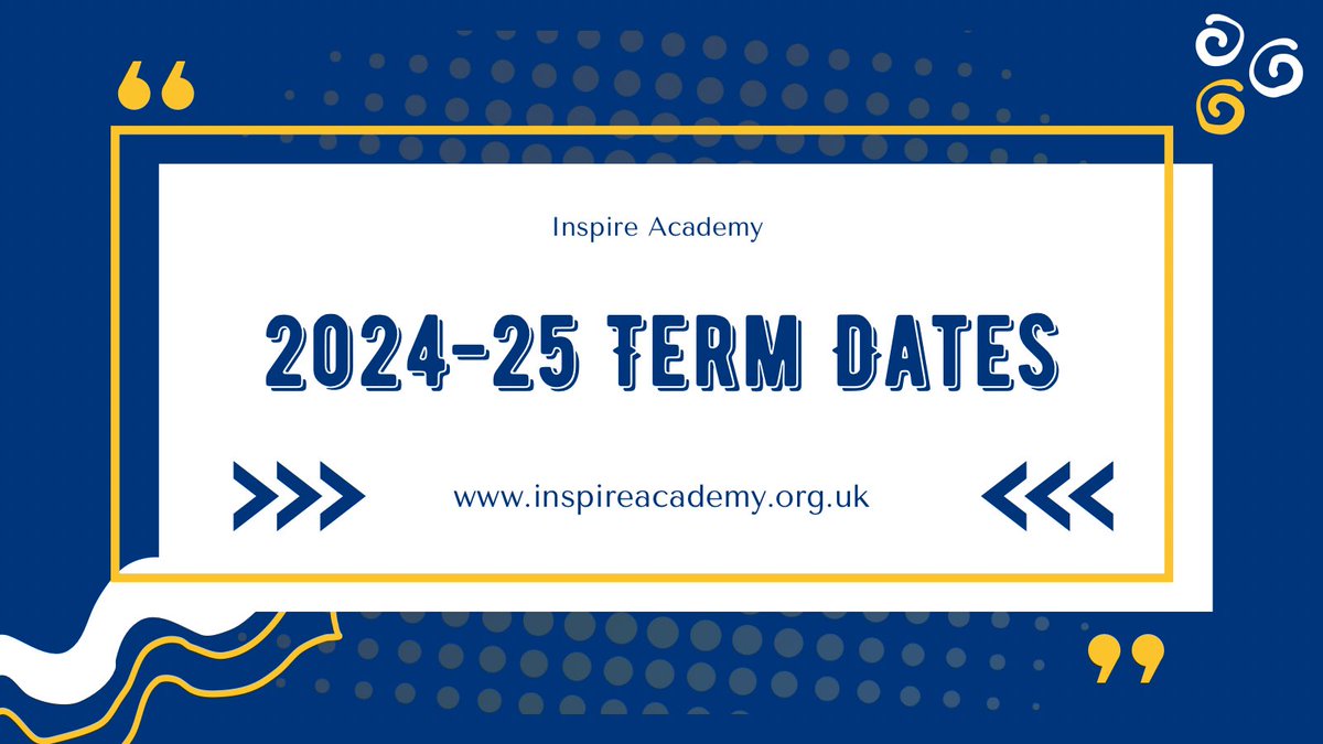 InspireAcademy9's tweet photo. Calling all Inspire Academy parents/carers - Our updated 2024-25 Term dates can be viewed by visiting the link below βΊοΈ https://t.co/iHJZ3kGzVt #NewSchoolYear #Organised #Planningahead #Termdates #Medway #SEMH #PP https://t.co/1vyVFaEYBL