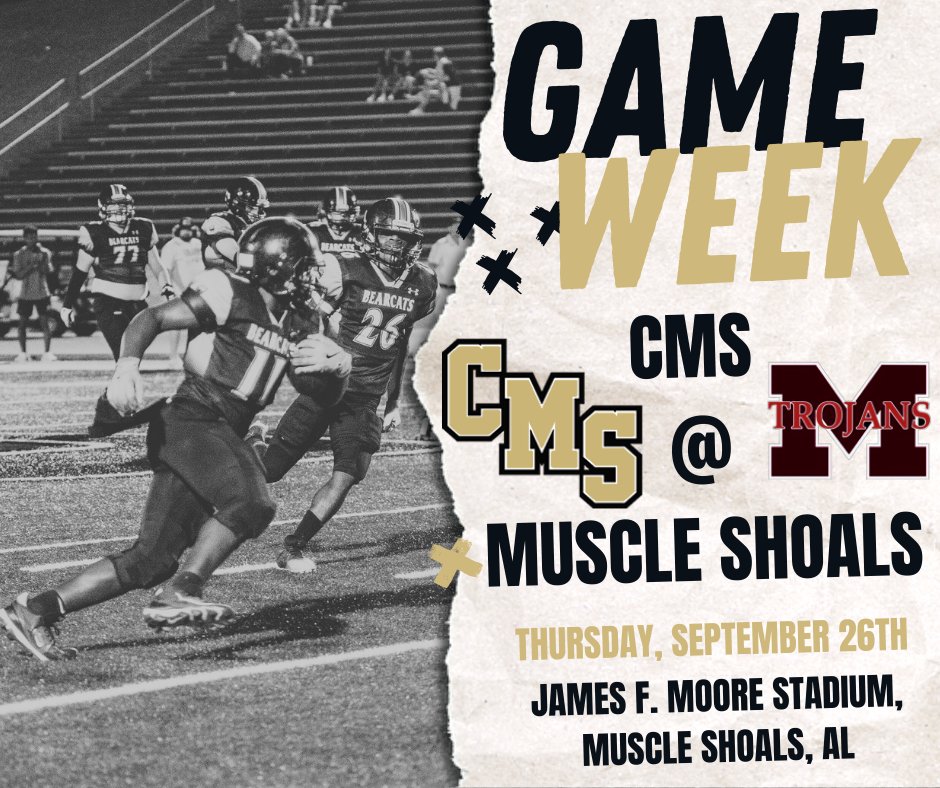 Cullman Middle Football (@cmsbearcatsfb) on Twitter photo The CMS Bearcats travel to Muscle Shoals this Thursday 9/26 for a huge TVFL matchup!
#playfast #neverquit
<a href="/CullmanMiddle/">Cullman Middle School</a> <a href="/CoachMacCHS/">Joseph Mcphillips</a> <a href="/CBH4CMS/">Brent Hill, M.Ed., NBCT</a> The CMS Bearcats travel to Muscle Shoals this Thursday 9/26 for a huge TVFL matchup!
#playfast #neverquit
<a href="/CullmanMiddle/">Cullman Middle School</a> <a href="/CoachMacCHS/">Joseph Mcphillips</a> <a href="/CBH4CMS/">Brent Hill, M.Ed., NBCT</a>