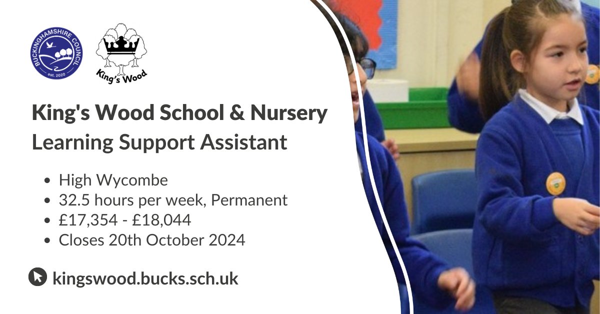teachbucks's tweet image. Kings Wood School and Nursery seek to appoint Learning Support Assistants to work with their team and be willing to become involved in the overall life and development of the school. Apply here: ow.ly/9FFp50Tt5bV
#LearningSupportAssistant #JobsinSchools #Education