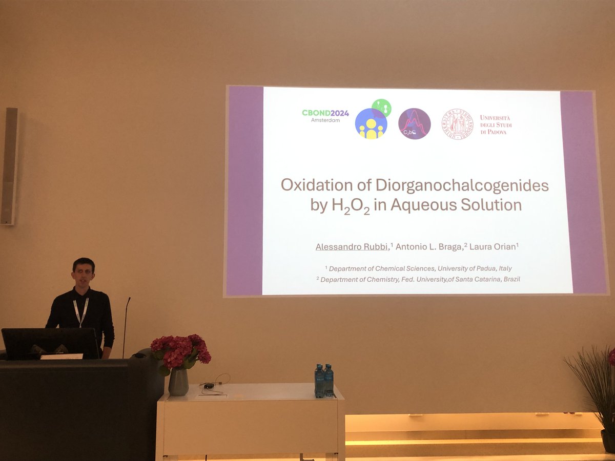 Alessandro Rubbi of <a href="/UniPadova/">Università di Padova</a> presents a contributed talk <a href="/CBOND2024/">CBOND2024</a> YRS on the “Oxidation of Diorganochalcogenides by H2O2 in Aqueous Solution.” #CBOND2024