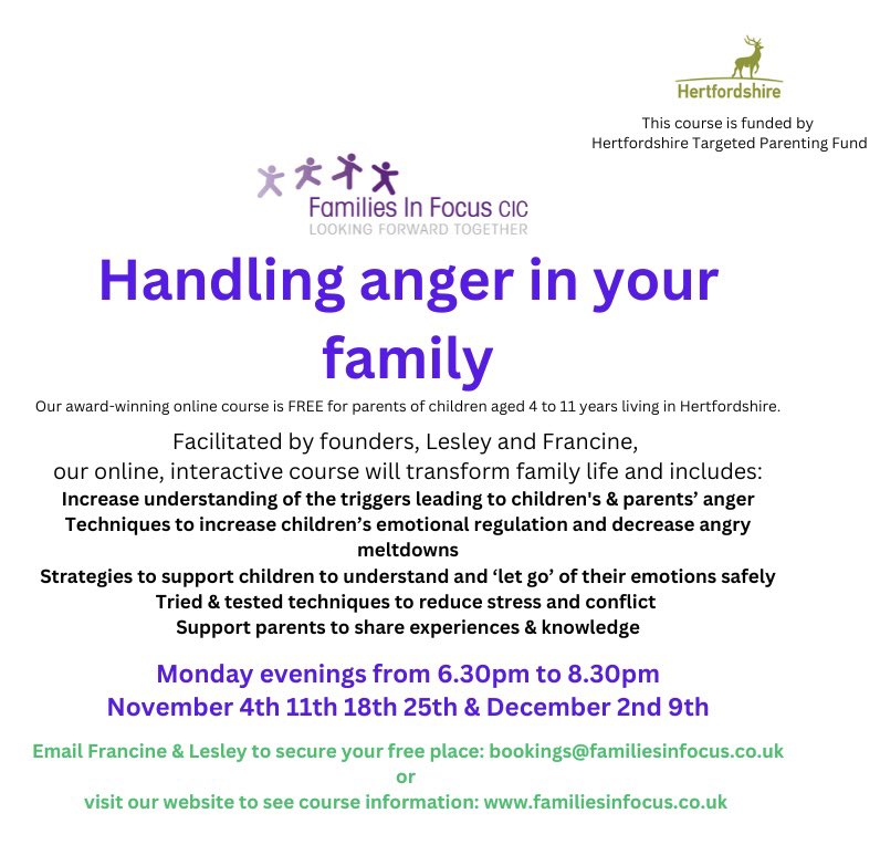 FiFHerts's tweet photo. Don’t miss our Free online parenting course providing a comprehensive toolkit to help handle anger in your family. Visit https://t.co/kr36lGTYmK to find out more. https://t.co/NeBAxESfy6