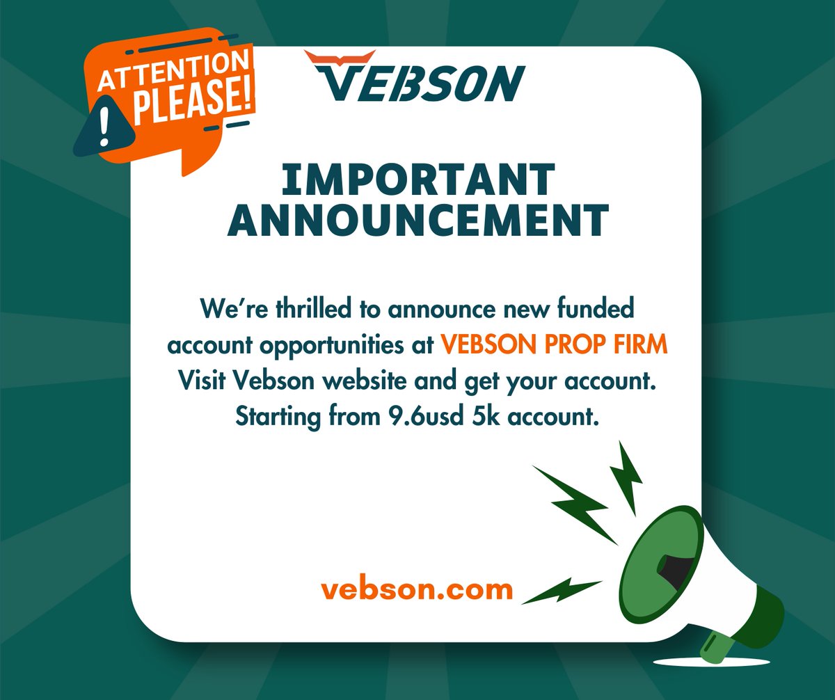 VebsonPropTrade (@vebsonproptrade) on Twitter photo We’re thrilled to announce new funded account opportunities at
Visit Vebson website and get your account.
Starting from 9.6usd 5k account.
CLICK LINK TO BUY ACCOUNT  client.vebson.com/user/login?inv…
SOCIAL MEDIA
(instagram.com/vebson_pakistan)
(linkedin.com/in/vebson-paki We’re thrilled to announce new funded account opportunities at
Visit Vebson website and get your account.
Starting from 9.6usd 5k account.
CLICK LINK TO BUY ACCOUNT  client.vebson.com/user/login?inv…
SOCIAL MEDIA
(instagram.com/vebson_pakistan)
(linkedin.com/in/vebson-paki
