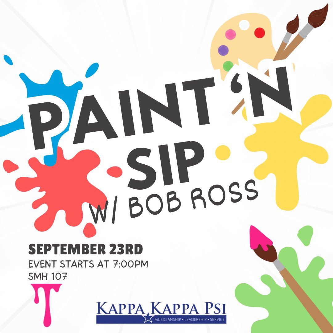 First event of recruitment week is a paint and sip with Bob Ross!👨‍🎨 See you there!💙🤍