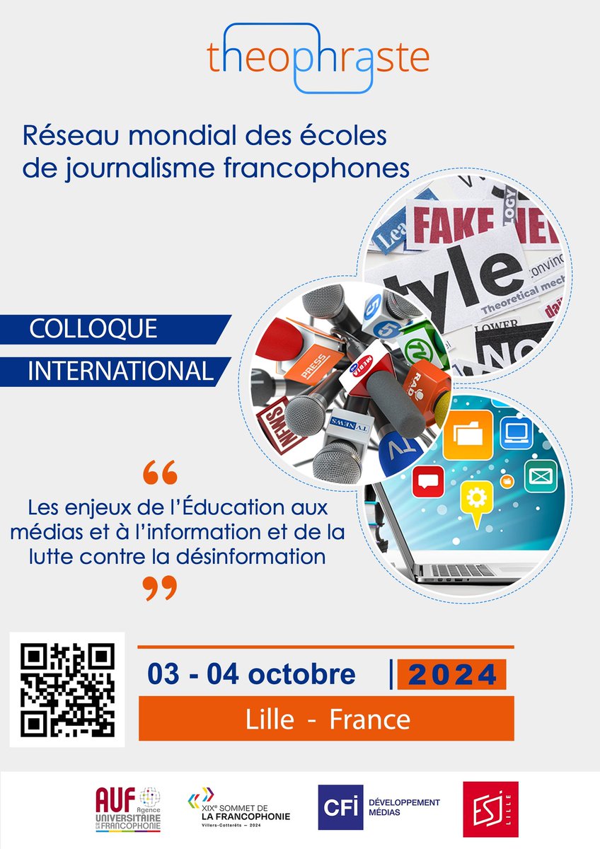 Le Colloque du <a href="/ResTheophraste/">Reseau Theophraste</a>  sera organisé dans les locaux de l’École Supérieure de Journalisme de Lille (50 rue Gauthier de Châtillon à Lille), le jeudi 3 octobre 24 à l’occasion des 30 ans du <a href="/ResTheophraste/">Reseau Theophraste</a> , des 100 ans de l’ESJ Lille et du Sommet de la Francophonie.