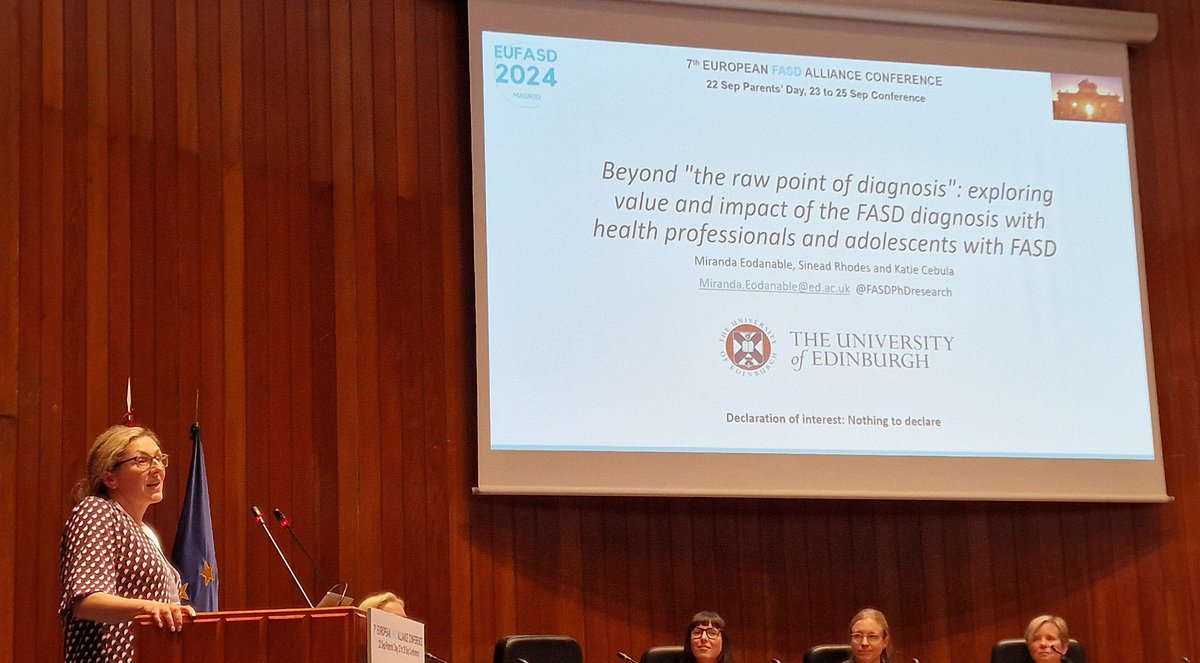 Fetal Alcohol Advisory Support & Training Team (@faast_team) on Twitter photo <a href="/FASDPhDresearch/">Miranda Eodanable</a> Miranda Eodanable presents findings at #EUFASD on the value & impact of #FASD diagnosis, seeking views of adolescents & health professionals. Young people have a largely +ve view but professionals struggle with concern re causation. <a href="/FASDPhDresearch/">Miranda Eodanable</a> Miranda Eodanable presents findings at #EUFASD on the value & impact of #FASD diagnosis, seeking views of adolescents & health professionals. Young people have a largely +ve view but professionals struggle with concern re causation.