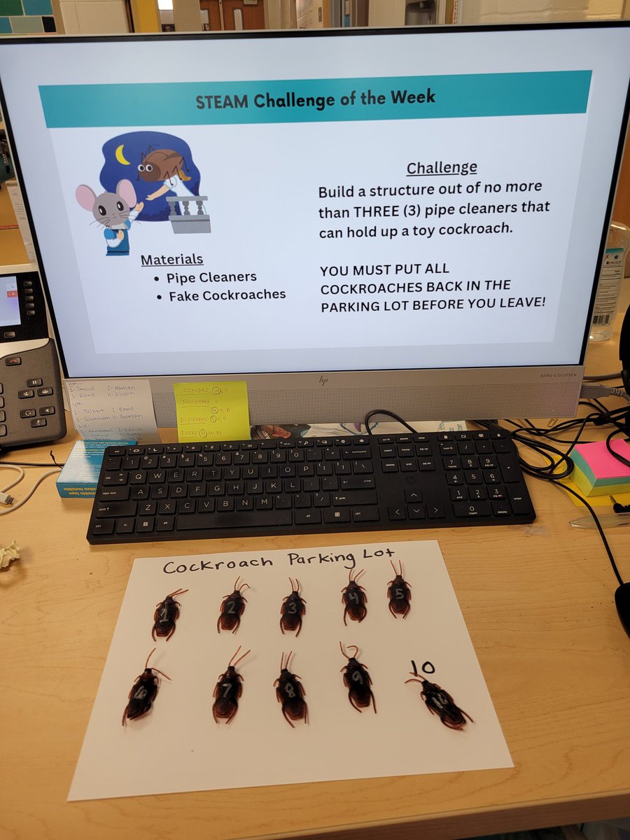 1st grade's Perez and Martina inspired STEAM Challenge involves fake cockroaches, so I numbered them and made a parking lot because I don't want to be freaking out about fake cockroaches all week 🤣