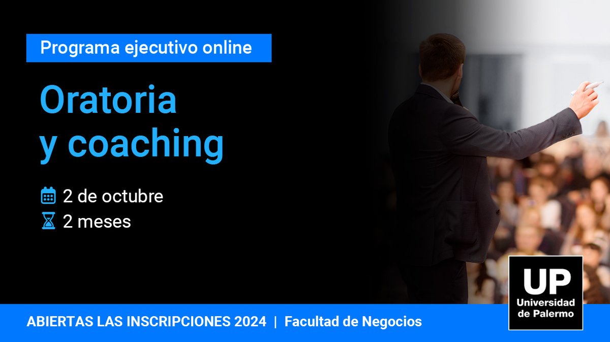 udepalermo's tweet photo. Aprendé cómo transmitir efectivamente tus ideas con este #ProgramaEjecutivo
Construí un discurso convicente para cautivar al público. Con @begonyaserra, coach transformacional, y Norberto Malatesta, profesor UP.

📲 https://t.co/4qi1Ccyeeq https://t.co/BPFbi0yJvA