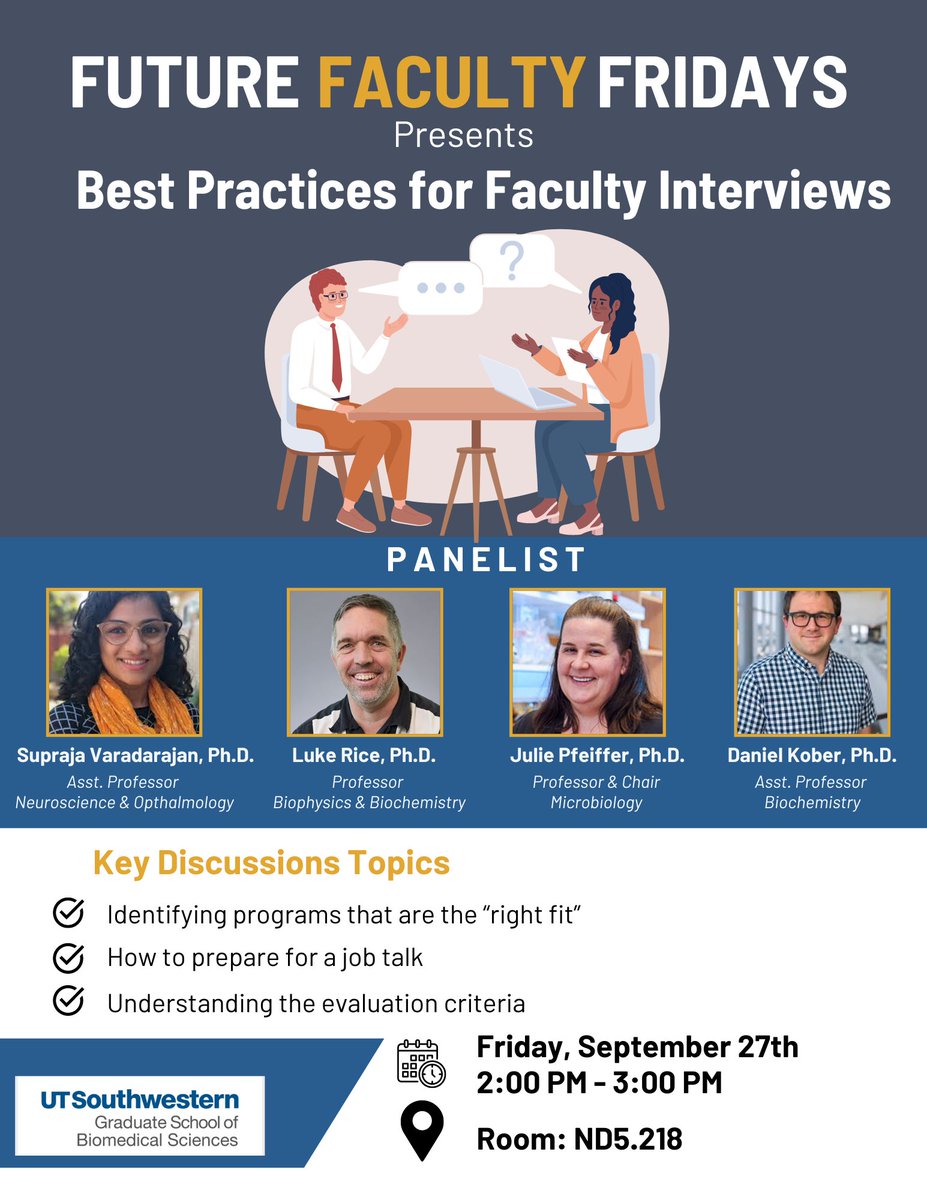 UTSWPostdocOffice (@utswpostdocs) on Twitter photo Future Faculty Fridays is back this week for <a href="/utswpda/">PDA at UTSW</a> #postdocs (and postdoc alumni) on the faculty job search with a panel discussion about interviews by <a href="/suprajagv/">Supraja Varadarajan</a>, <a href="/jkpfeiff/">Julie Pfeiffer</a>, <a href="/dlkober/">Dan Kober</a>, and Luke Rice Future Faculty Fridays is back this week for <a href="/utswpda/">PDA at UTSW</a> #postdocs (and postdoc alumni) on the faculty job search with a panel discussion about interviews by <a href="/suprajagv/">Supraja Varadarajan</a>, <a href="/jkpfeiff/">Julie Pfeiffer</a>, <a href="/dlkober/">Dan Kober</a>, and Luke Rice