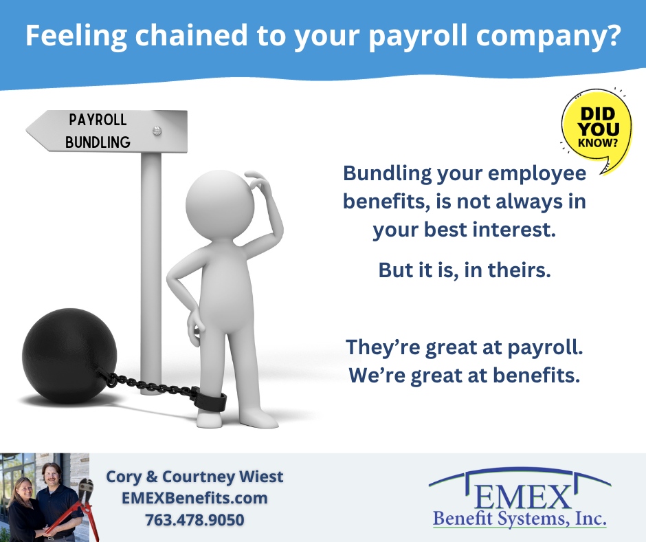 EmexBenefits's tweet image. Feeling chained to your payroll company?
They are great at payroll. We are great at employee benefits.
#NoBundleInsurance #Unchain #EMEXCanHelp