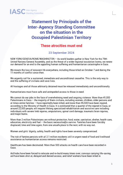 "We urgently call for a sustained, immediate &amp; unconditional ceasefire. We urge world leaders, once again, to wield their influence to ensure respect for IHL, IHRL &amp; the rulings of the ICJ–through diplomatic pressure &amp; cooperation in ending impunity"
#IASC bit.ly/3XSwccH