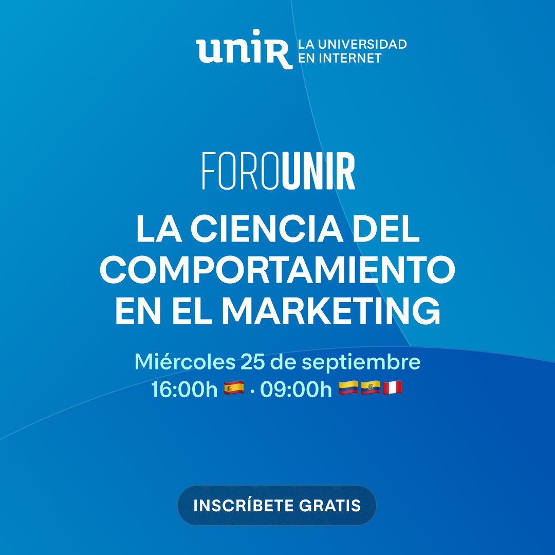 🎯📅 ¡No te pierdas el próximo #ForoUNIR de #Marketing y Ciencias del Comportamiento! 💻🚀 Únete online el 25 de septiembre para conocer las estrategias más acertadas y casos de éxito. 🌟

🔗 Inscríbete aquí: ow.ly/NTL250Tt6G8

🕒 Agenda:
🔹 16:00 – "Descubre a tu público: