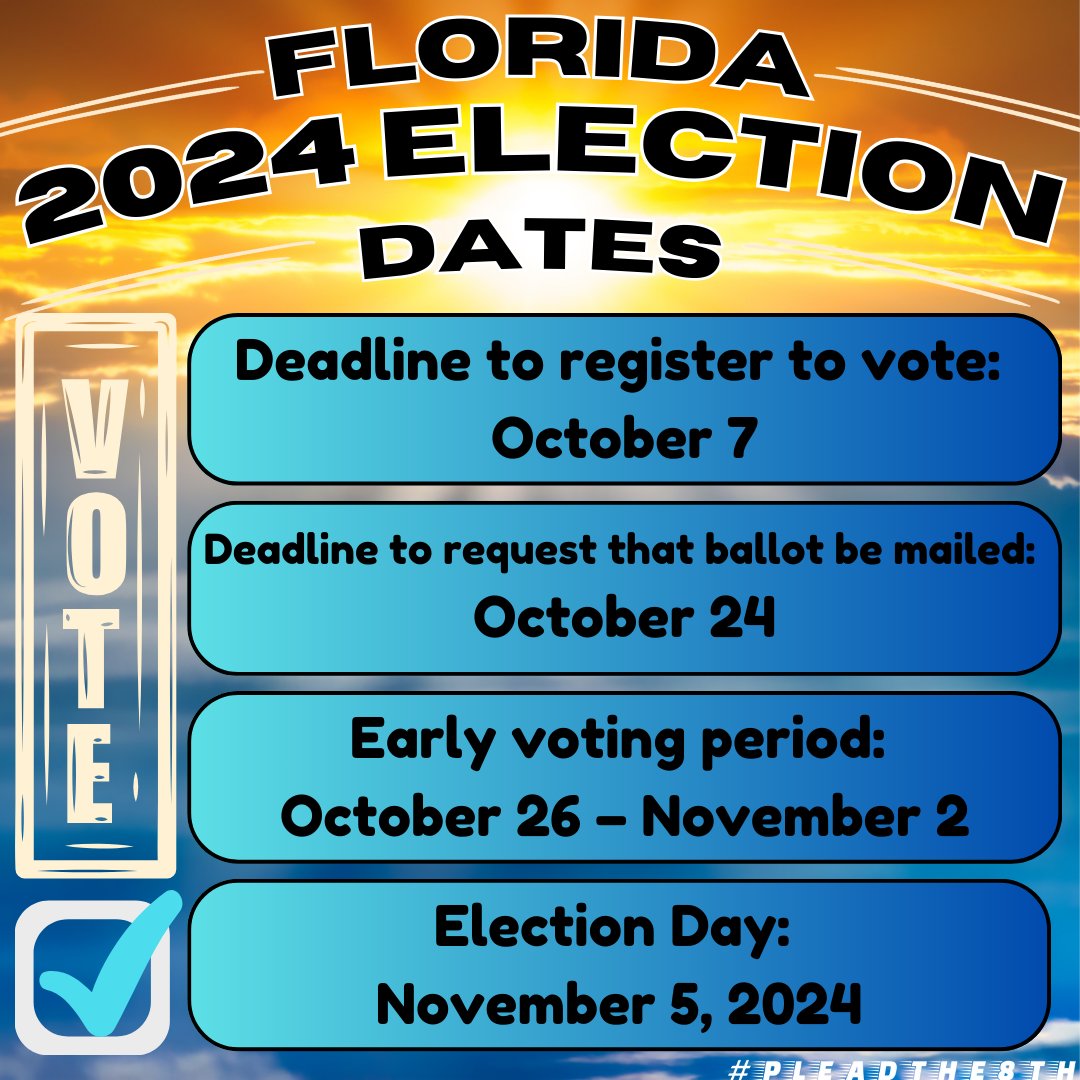 pleadthe8th's tweet image. Your vote is your voice. 💯
#StateLawmakersChangeLaws #StateRepresentative #StateSenator #Election2024 #VoteWisely #WeWantChange #PleadThe8th
▶Register to Vote or Update Your Information: RegisterToVoteFlorida.gov