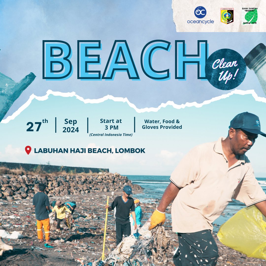 Ocean_Cycle's tweet photo. Join us for World Cleanup Day 2024 at Labuhan Haji Beach, Lombok! 🌊
Let’s protect our oceans on 27th September at 3 PM. We’ll provide gloves, food, and water—just bring your hat &amp; tumbler! 💙
For details, contact Rika: (+62) 851-5768-7730. Let's keep our beaches beautiful! 🌟 https://t.co/JRIgayOxtV