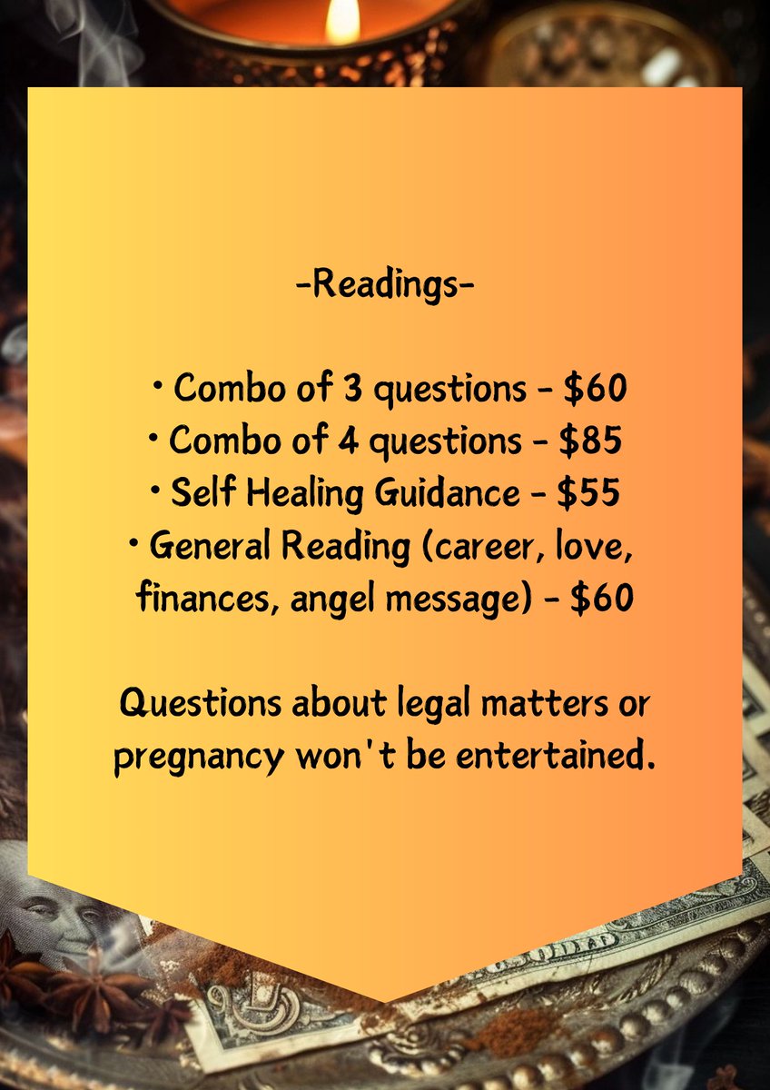 zenreadstarot's tweet photo. 🌹Service List!🌹

💫Readings provided

Payment through PayPal only✨

-you can DM to book a reading or you can book one through the website.

🌹 -website- https://t.co/be8bk3UrWx 🌹 https://t.co/CFxUqEsljr