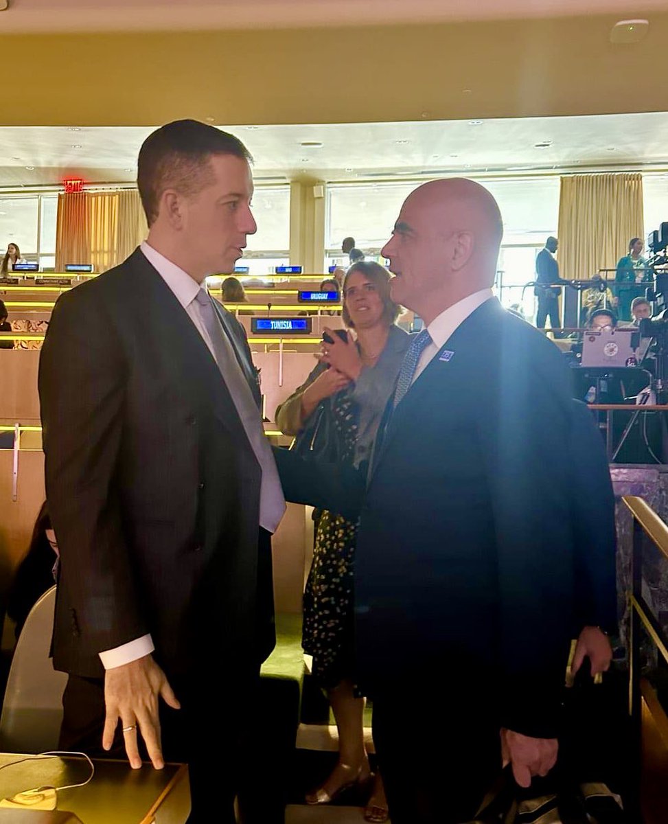 SRBinCoE's tweet photo. At the #SummitForFuture during #UNGA79, Serbian FM @markodjuric met with new @coe SG @alain_berset. Serbia is looking forward to fruitful cooperation in advancing shared goals and upholding the core principles of the @coe and @UN. 🇷🇸🇪🇺 @MFASerbia https://t.co/S81Epj7yPD