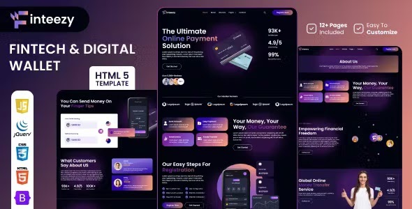 Finteezy - Fintech Startup &amp; Digital Wallet Site Template Review downloadnewthemes.com/2024/09/fintee…