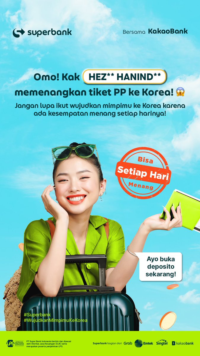 superbankidn's tweet image. Sekarang saatnya kamu yang wujudkan mimpimu ke Korea! 🥳

Caranya gampang! Yuk, buka dan pertahankan Deposito Superbank minimal Rp500rb untuk dapetin kesempatan menang setiap harinya!

Mumpung kesempatannya masih banyak, jadi buruan ikutan yaaa! 🙌💚

#Superbank #BeSuper…