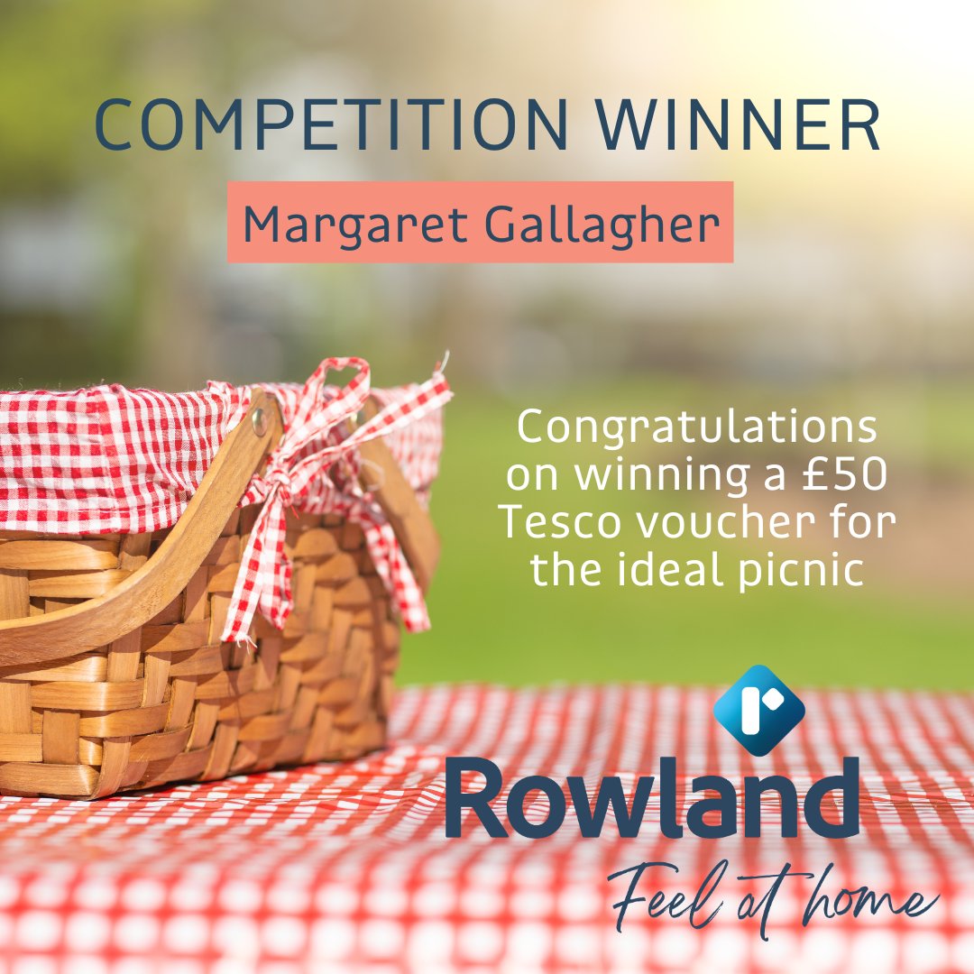 RowlandHomesLtd's tweet photo. Congratulations to our winner Margaret Gallagher!🎉

You have won a £50 Tesco voucher, Please send us a message to claim your prize

Thank you for all your entries to our ‘Ideal Picnic’ competition!

#competitionwinner #feelathome #rowland #newhomes #winner https://t.co/1iZimC1pRE
