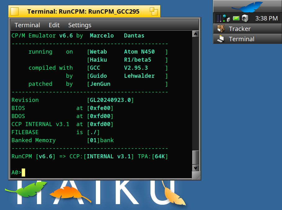 guidol70's tweet image. #RunCPM (patched by JenGun)
for the #Haiku #BeOS compatible #GCC 2.95.3
(so no need for the GCC v13.3.0 :) )