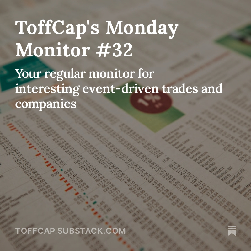 ToffCap's tweet photo. And we're out with Toffcap Monday Monitor #32, our overview of interesting event-driven trades and companies🔥

It's once again packed with a LOT of interesting action 💪

Check it out @ToffCap (no paywall)

Friends, it takes a lot of effort to provide this service (for free!). We would appreciate if you could share this post for more visibility.

$WEB $MRL $TRP $SITC $LBTYA $LSXMA $ME $BOOM $URB $HELE $WEX $BBW $GRRR $ZDGE $IRDM $ASLE $PENN $TMCI $INBX $HTLD $FRD $WED $AGYS $VHI $INPST $FAL $BNN $PTEC $HRBR $TALK $ABCP $BHIL $VSTS $GLT $ENFN