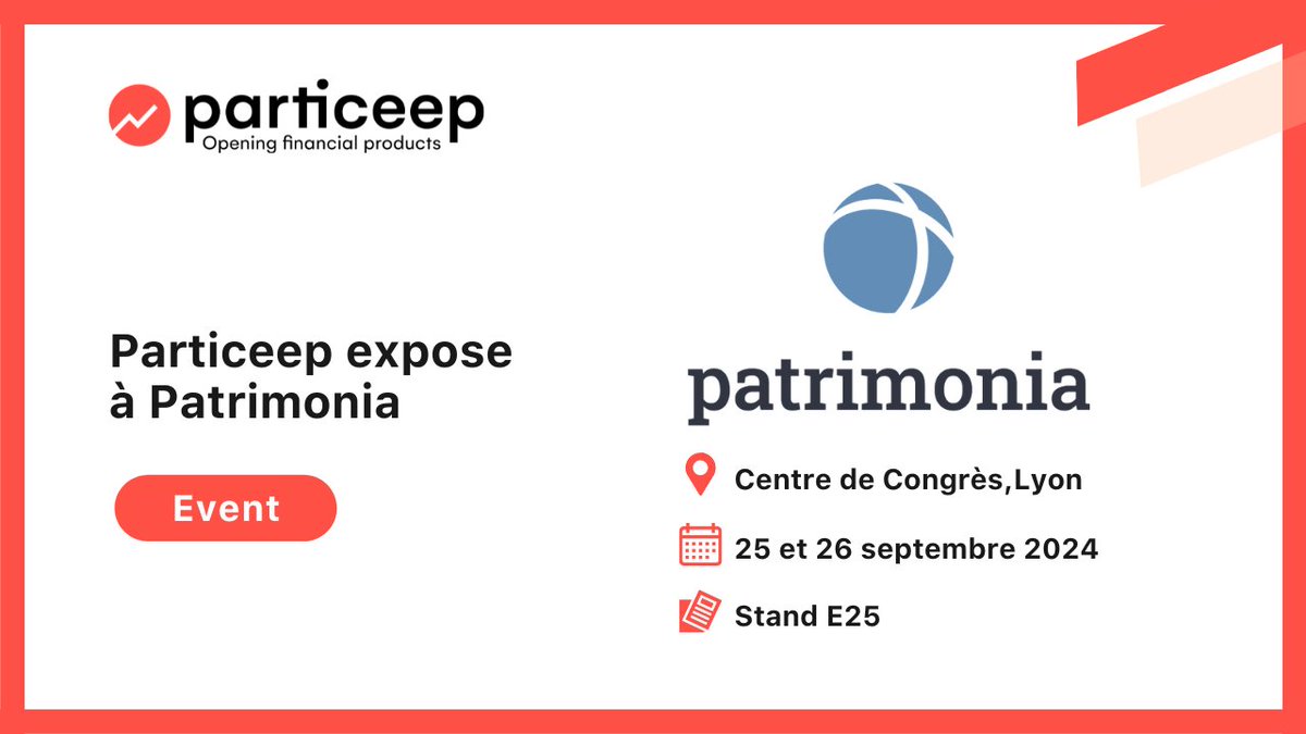 📣 Particeep au Salon #Patrimonia2024 ! 🏛️

Nous sommes ravis d’annoncer notre participation à la 31ᵉ édition du Salon @Patrimonia, qui se tiendra ce 25 et 26 septembre au Centre de Congrès de Lyon.

🔗Plus de détails : bit.ly/47G4GTk

#CGP #Investissement #Fintech