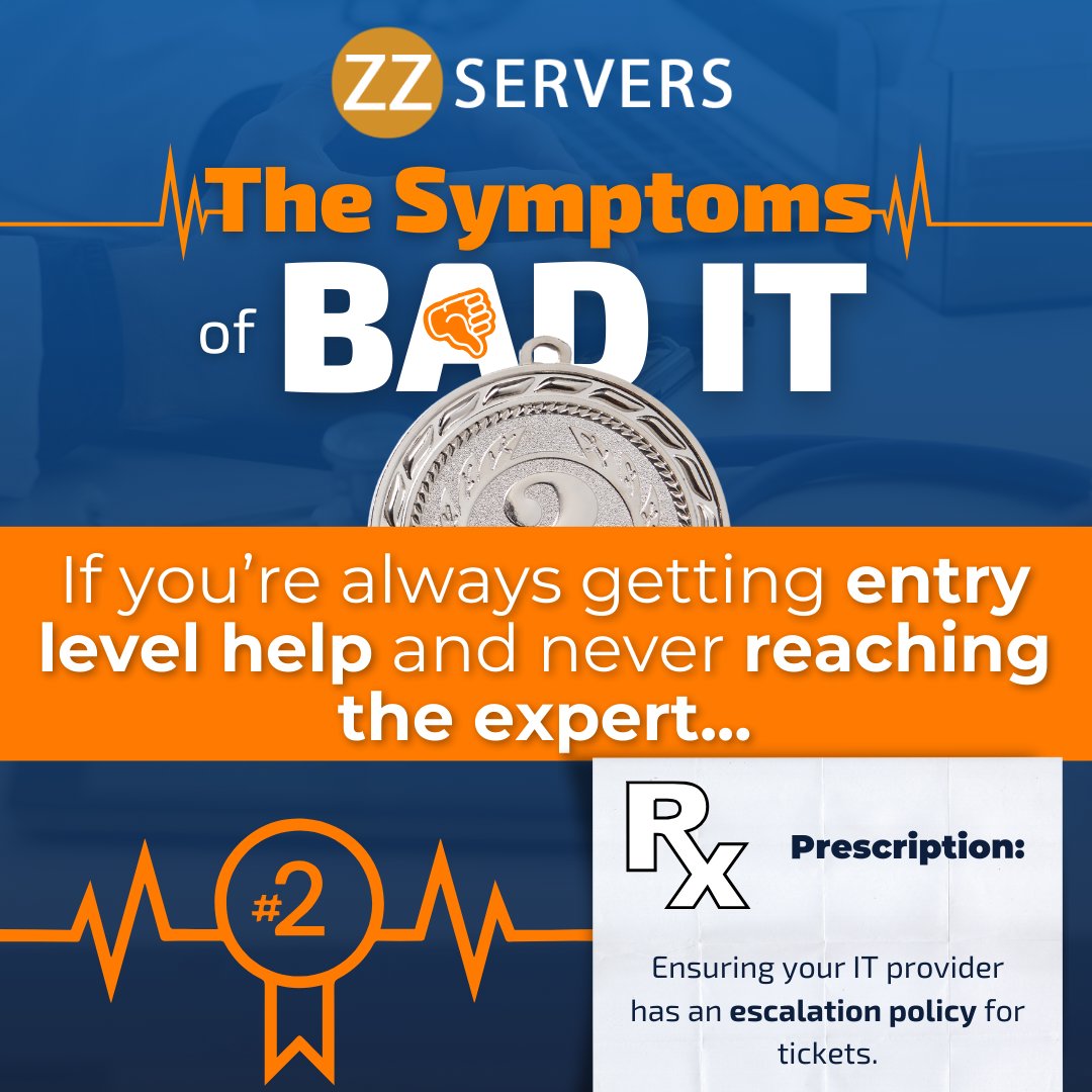 zzservers's tweet photo. Diagnosis: Chronic frustration from dealing with entry-level IT and having to restart IT issues with every new technician.

The treatment plan? Switch to an IT provider with a comprehensive ticket escalation policy!

Book your IT checkup today at https://t.co/Rs6xofO7R6! https://t.co/UyMQyPcELN
