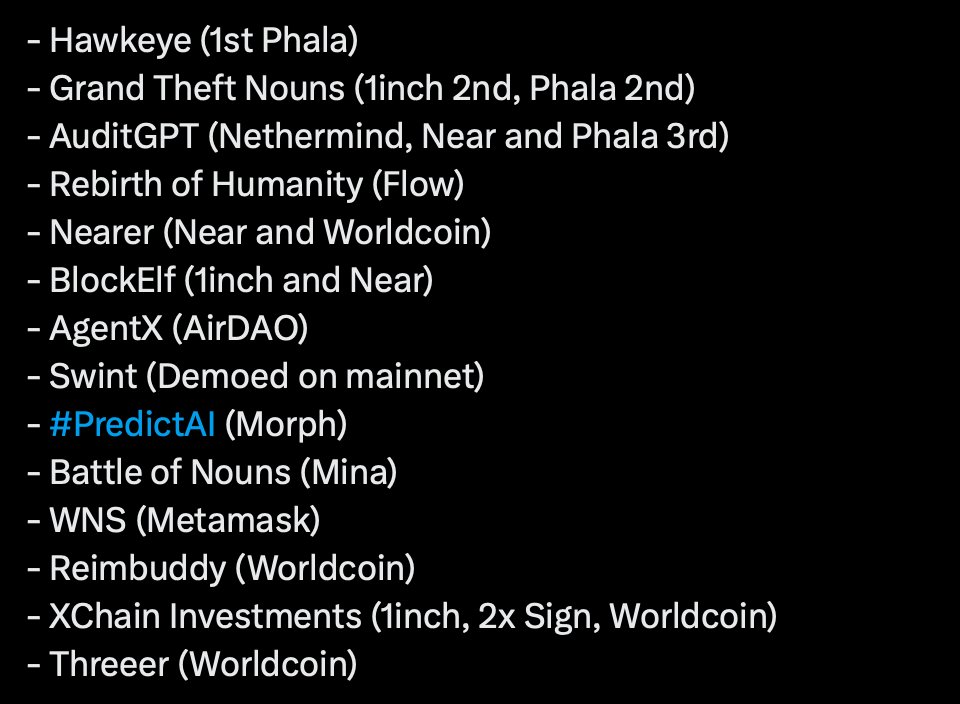 PhalaNetwork's tweet photo. We had 26 projects submitted to Phala's bounty at the #EthGlobal hackathon Singapore 2024, and our judges had a hard time selecting the winners! 

To all the 26 teams - Congratulations on your innovative efforts to integrate Phala #TEEs into your projects. Keep building. 🚀 https://t.co/yUG48F3MK9