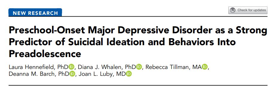 JAACAP Journals (@jaacap) on Twitter photo #JAACAP study finds preschool depression as a strong predictor of having suicidal thoughts or attempting suicide by age 12. Suggests heightened screening in this population. @EEDP #suicideprevention jaacap.org/article/S0890-… #JAACAP study finds preschool depression as a strong predictor of having suicidal thoughts or attempting suicide by age 12. Suggests heightened screening in this population. @EEDP #suicideprevention jaacap.org/article/S0890-…