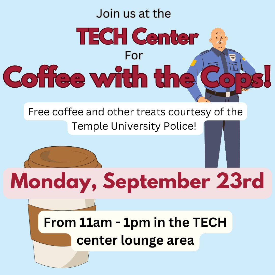 Join us today from 11am - 1pm for coffee with a cop!