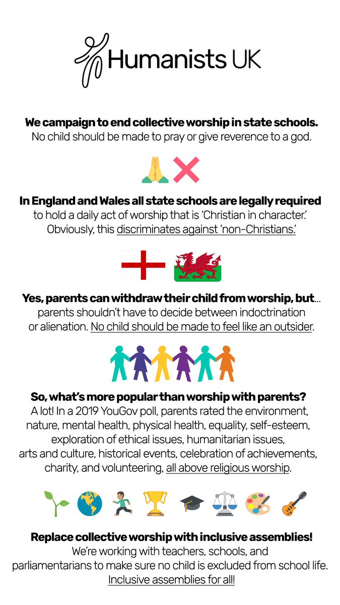 Humanists_UK's tweet image. Why collective worship in state schools should end, in a nutshell 👇