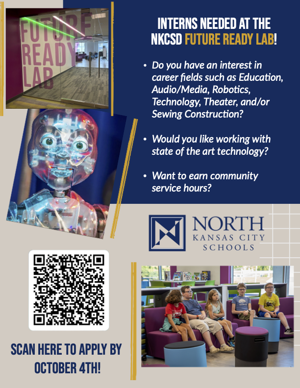 Are you a sophomore, junior, or senior interested in Education, Audio/Media, Robotics, Technology, Theater and/or Sewing Construction? If you're looking for an internship opportunity, look no further than this opportunity with the Future Ready Lab! shorturl.at/5IpMR
