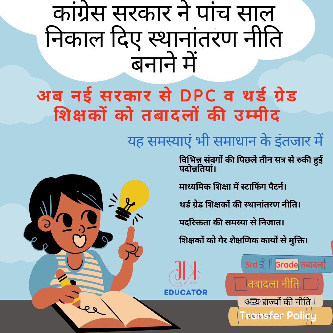 प्यारे मुख्यमंत्री <a href="/BhajanlalBjp/">Bhajanlal Sharma</a> जी, 3rd ग्रेड शिक्षक वर्षों से इंतजार कर रहे हैं और इंतजार के बाद कुछ चीज मिलती है तो उसकी वैल्यू होती है अतः आपसे निवेदन है कि 25 सितंबर को तृतीय श्रेणी शिक्षक के साथ सबके स्थानांतरण कीजिए
<a href="/RajCMO/">CMO Rajasthan</a> <a href="/rajeduofficial/">Dept of Education, Rajasthan</a> <a href="/madandilawar/">Madan Dilawar</a> <a href="/RajGovOfficial/">Government of Rajasthan</a>