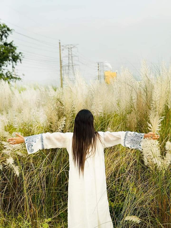 একাধারে কাশবন ফুলে ফুলে সাদা