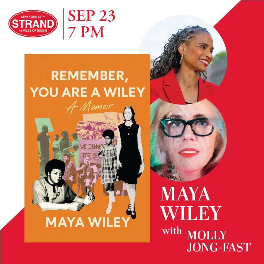 mayawiley's tweet image. So excited for tonight &amp;amp; tomorrow night’s “Remember You Are A Wiley” book events with two thinker doers I love and respect, @MollyJongFast &amp;amp; @Dr_CMGreer! I hope you can join us at one of these two talks!