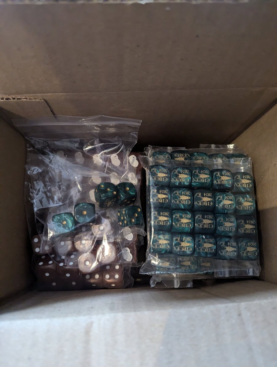 The swag fairy has arrived! Thanks to our dice partner @C0unterAttacK for quick and speedy service! We got enough shirts for all the other <a href="/AosSix/">AoS Six Nations</a>  players to go home with one :)