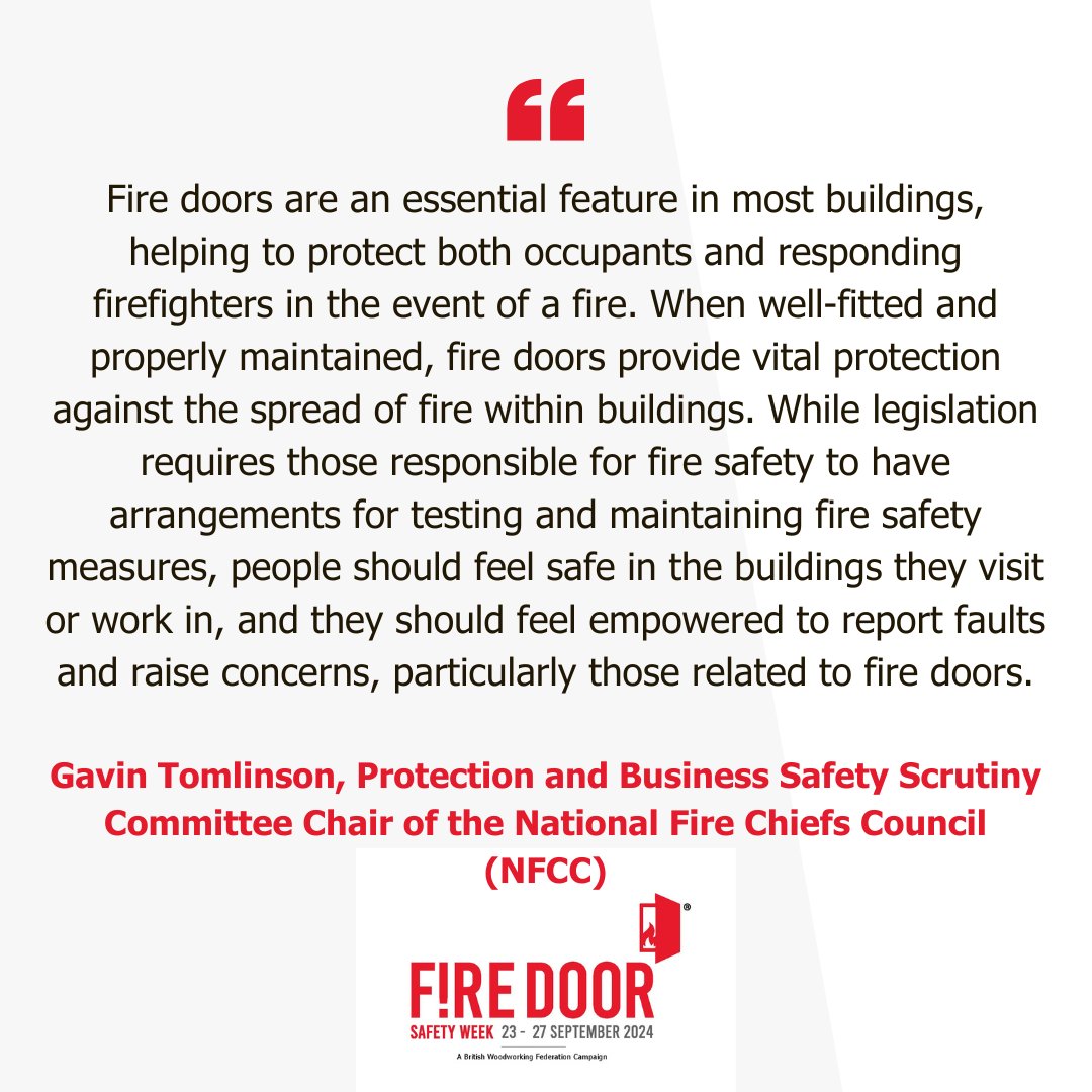 A False Sense of Safety
British Woodworking Federation research shows people often have a greater sense of safety in buildings like schools and hospitals. 
Regardless of the building, if you spot an issue with a fire door, report it. 
Read more: ow.ly/wzui50Tt0FM
#FDSW24