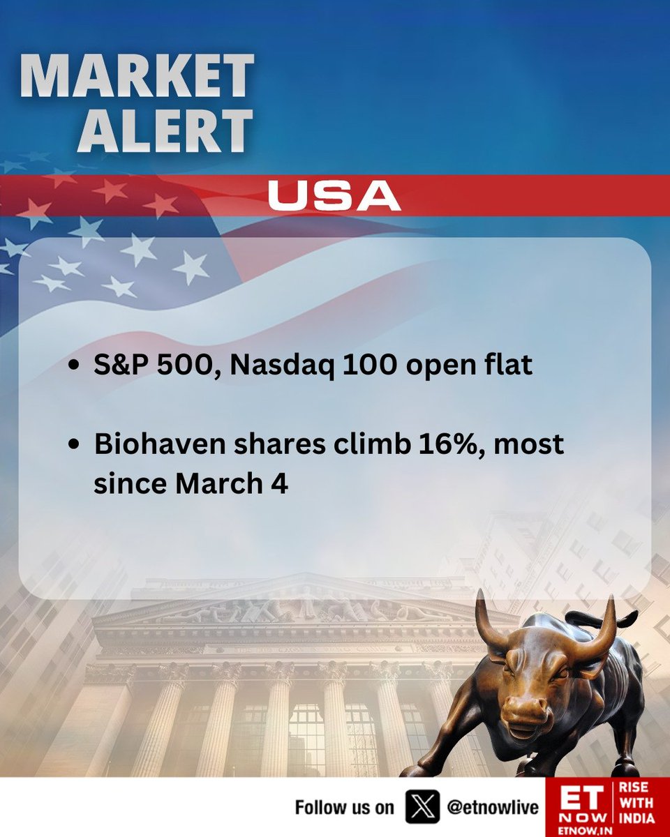ETNOWlive's tweet photo. #USMarketsAtOpen | S&P 500, Nasdaq 100 open flat; Biohaven also in focus👇
@nasdaq #Biohaven https://t.co/3wLlnCcpEa