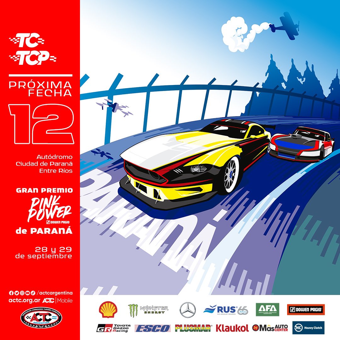 El TC llega a Paraná 🔥

🏁 Turismo Carretera - TC Pista
🏆 #GPParanáPinkPower 
1️⃣2️⃣º Fecha 
🗓️ 28 y 29 de septiembre. 
📍 Paraná, Entre Ríos.