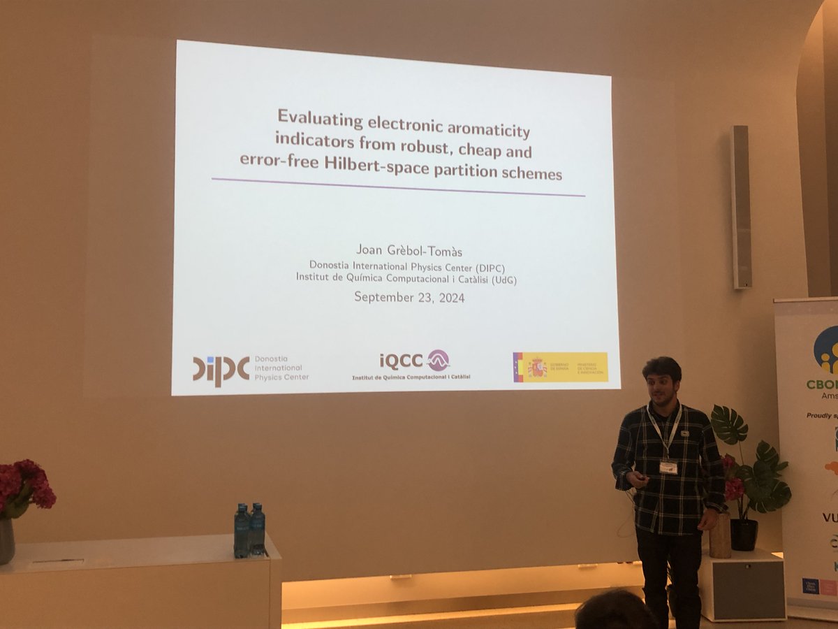 Joan Grèbol-Tomàs of <a href="/univgirona/">Universitat de Girona</a> and <a href="/DIPCehu/">DIPC</a> presents a contributed talk <a href="/CBOND2024/">CBOND2024</a> YRS on the “Evaluating electronic aromaticity indicators from robust, cheap and error-free Hilbert-space partition schemes.” #CBOND2024