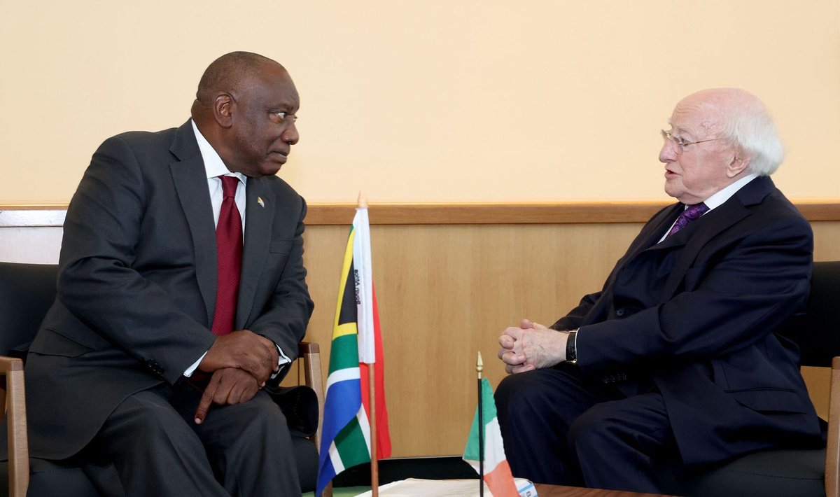 [BILATERAL]: His Excellency President <a href="/CyrilRamaphosa/">Cyril Ramaphosa 🇿🇦</a> in a bilateral meeting with His Excellency President Michael D. Higgins of the Republic of Ireland.

President Ramaphosa is in New York for the 79th Session of the United Nations General Assembly - an annual gathering of world