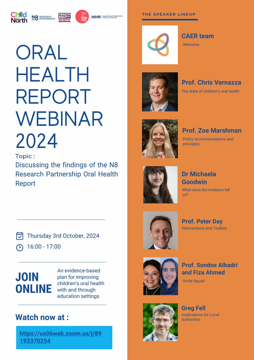Centre for Applied Education Research (@caerbradford) on Twitter photo On Thursday the 3rd of October, we will host a
<a href="/ChildoftheNort1/">Child of the North</a> <a href="/CfYoungLives/">Centre for Young Lives</a> webinar addressing the oral health crisis. Speakers will present evidence, policy recommendations & case studies. No registration needed - Join here on 03/10 ➡️ us06web.zoom.us/j/89193370254 On Thursday the 3rd of October, we will host a
<a href="/ChildoftheNort1/">Child of the North</a> <a href="/CfYoungLives/">Centre for Young Lives</a> webinar addressing the oral health crisis. Speakers will present evidence, policy recommendations & case studies. No registration needed - Join here on 03/10 ➡️ us06web.zoom.us/j/89193370254