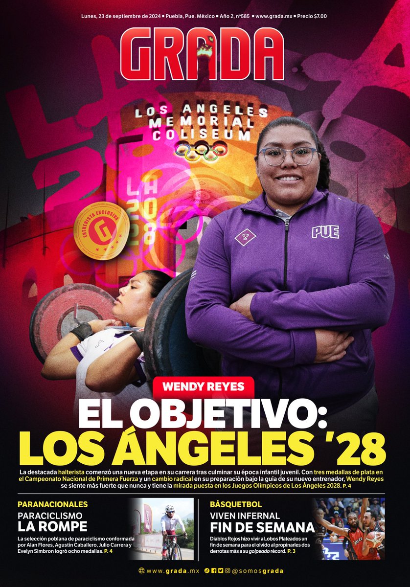 somosgrada's tweet photo. 📰 Hoy, en GRADA:
🎯 "EL OBJETIVO: LOS ÁNGELES 2028".
🥇 Poblanos la rompen en #ParanacionalesCONADE.
😔 @lobosplateados1 viven infernal "finde".
#DondeEstamosTodos💺 https://t.co/UyRWpOoGTK