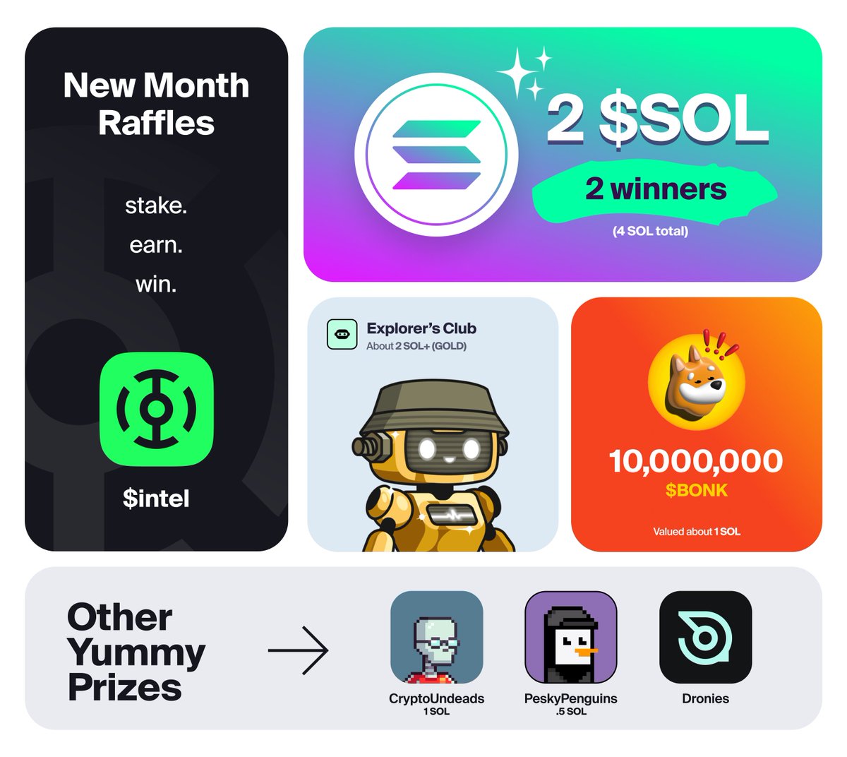 Dronies (@droniesnft) on Twitter photo Happy Monday Operatives! π΅π»ββοΈππ»
π New raffles just dropped:
ππ» 2 SOL / 2 Winners (4 SOL total) π‘
ππ» <a href="/TheNewExpClub/">The New Explorers Club</a> GOLD NFT (by <a href="/_portals_/">Portals</a>) π€
ππ» 10,000,000 $BONK tokens πΆ
ππ» <a href="/cryptoundeads/">.</a> π
ππ» <a href="/peskypenguins/">Pesky Penguins</a> π§
Buy Droines. Stake. Earn $INTEL. WIN! Happy Monday Operatives! π΅π»ββοΈππ»
π New raffles just dropped:
ππ» 2 SOL / 2 Winners (4 SOL total) π‘
ππ» <a href="/TheNewExpClub/">The New Explorers Club</a> GOLD NFT (by <a href="/_portals_/">Portals</a>) π€
ππ» 10,000,000 $BONK tokens πΆ
ππ» <a href="/cryptoundeads/">.</a> π
ππ» <a href="/peskypenguins/">Pesky Penguins</a> π§
Buy Droines. Stake. Earn $INTEL. WIN!